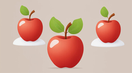 3 cute red apples that are fresh, suitable for children's illustrations 