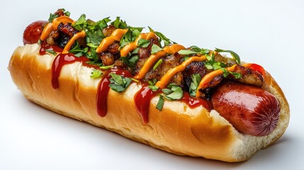 A classic hot dog served in a sesame seed bun, topped with yellow mustard and diced onions.