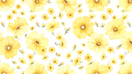 Fototapeta premium Watercolor seamless pattern yellow flowers on the white background