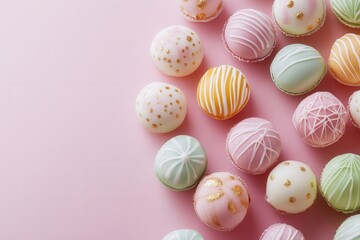 Obraz premium Colorful Decorative Cakes on a Pink Background for Celebrations