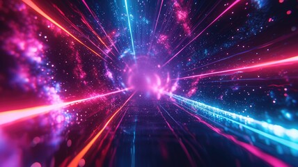 Obraz premium Abstract of vibrant line light with digital style effect in futuristic portal style scene with vividness of seamless pattern flowing with speed. Spiral scene perfect for science fiction design. AIG53.