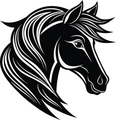Black vector silhouette art of a wild stallion's head illustration