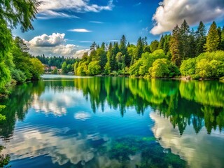 Fototapeta premium Serene Green Lake, Seattle: Stunning Nature Photography