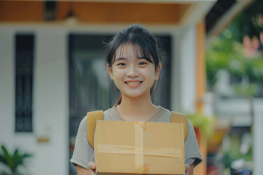 Smiling Mailman Delivering Letters and Parcels in Residential Neighborhood, Generative AI