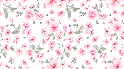 Watercolor seamless pattern pink wild flowers on the white background