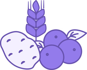 Colored Carbohydrate Icon. Vector Illustration. Potato, Wheat, and Berries. Vegetables and Fruits. Healthy Lifestyle. Nutrition Concept