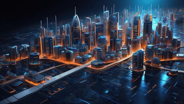 A digital illustration depicting a smart banking ecosystem.