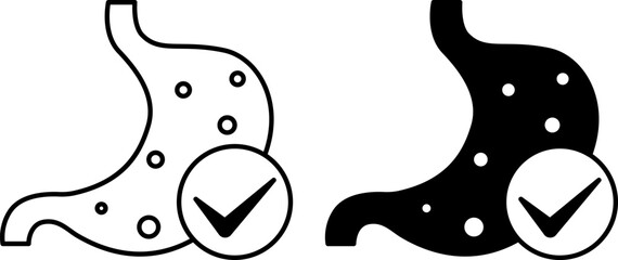 Stomach Icons. Black and White Vector Illustration. Digestive Tract Health. Healthy Lifestyle. Nutrition Concept