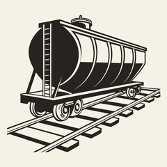 Naklejka premium Vintage train tank car illustration on railway tracks 
