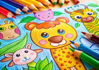 Obraz premium Fun Kids Coloring Pages: Bright Animals & Cute Designs, High-Resolution Stock Photo