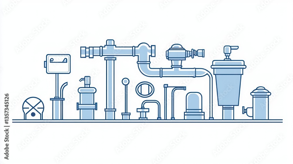 Poster plumbing icons with a minimalist line style on a white background.