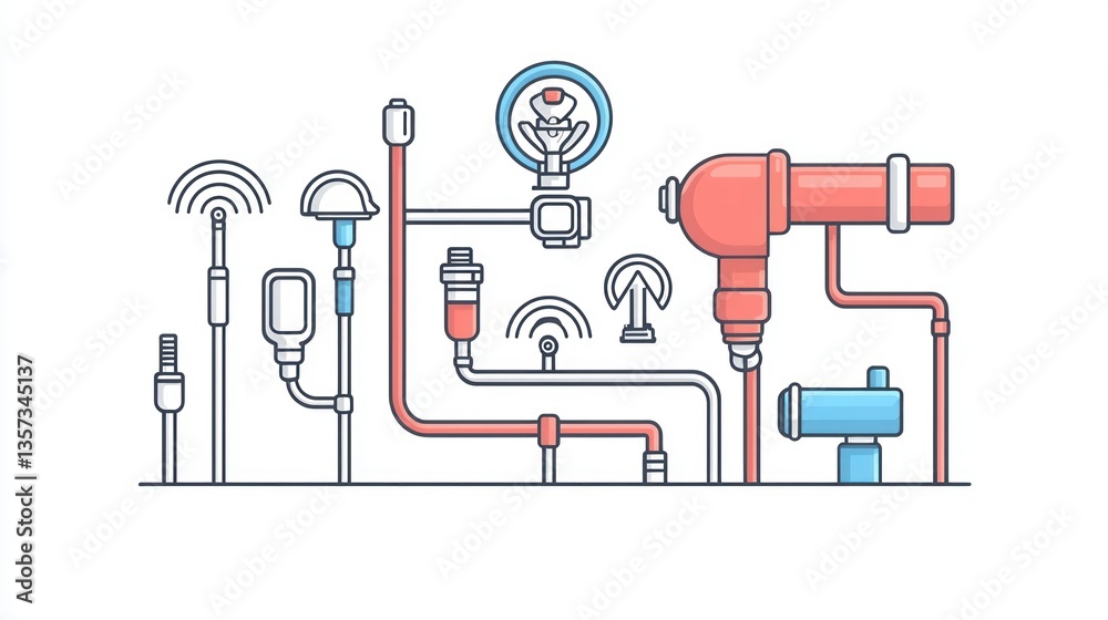 Poster plumbing icons with a minimalist line style on a white background.