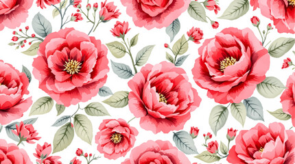 Watercolor seamless pattern pink  flowers on the white background