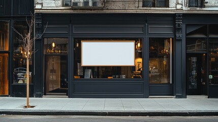 The exterior of a small business building with modern signage, looking sleek and inviting. 
