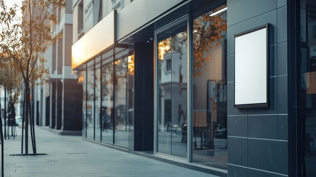 The exterior of a small business building with modern signage, looking sleek and inviting. 