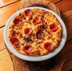 pizza on a wooden board