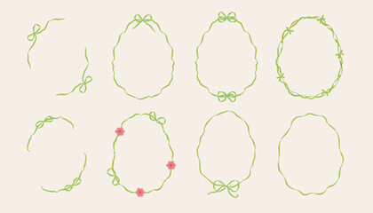 Cute Ribbon Bow Frames Set in egg form. Vector illustration