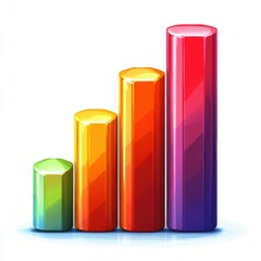 A colorful bar chart displays four vertical bars in vibrant shades, indicating a significant upward trend. Each bar progressively increases in height, showcasing growth over time