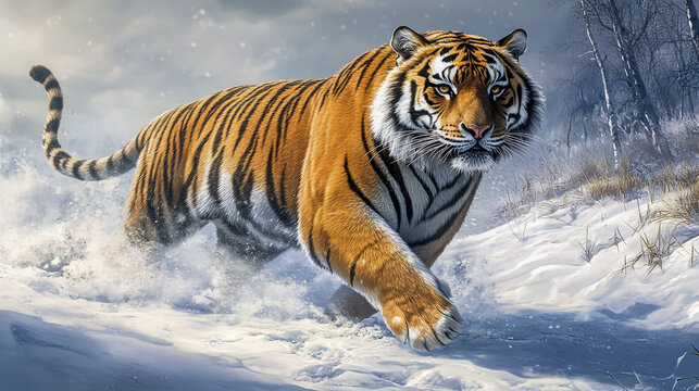 A majestic Siberian tiger, also known as the Amur tiger (Panthera tigris altaica), prowling through its natural habitat in the wild
