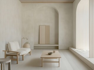 Scandinavian living room with pastel tones and minimalist composition and morning light