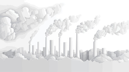 Obraz premium A monochrome sketch depicting a row of industrial smoke stacks emitting plumes of smoke into a hazy sky. The style is minimalistic, using shades of gray and white to create a sense of depth and