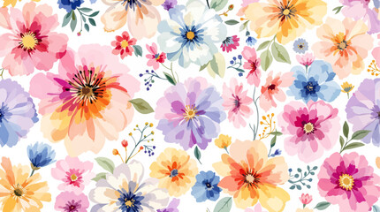 Watercolor pattern colorful flowers white background