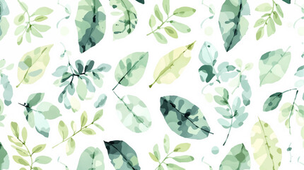  Watercolor pattern green leaves white background