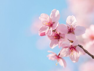 Obraz premium Single cherry blossom branch against sky