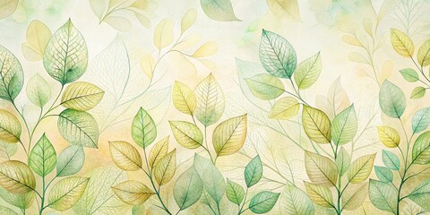 Elegant Botanical Design Featuring Delicate, Translucent Leaves in Soft Green and Yellow Hues