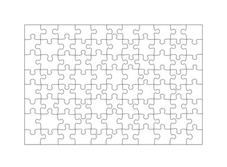 Simple outline vector of a black rectangle divided into puzzle pieces on white background.