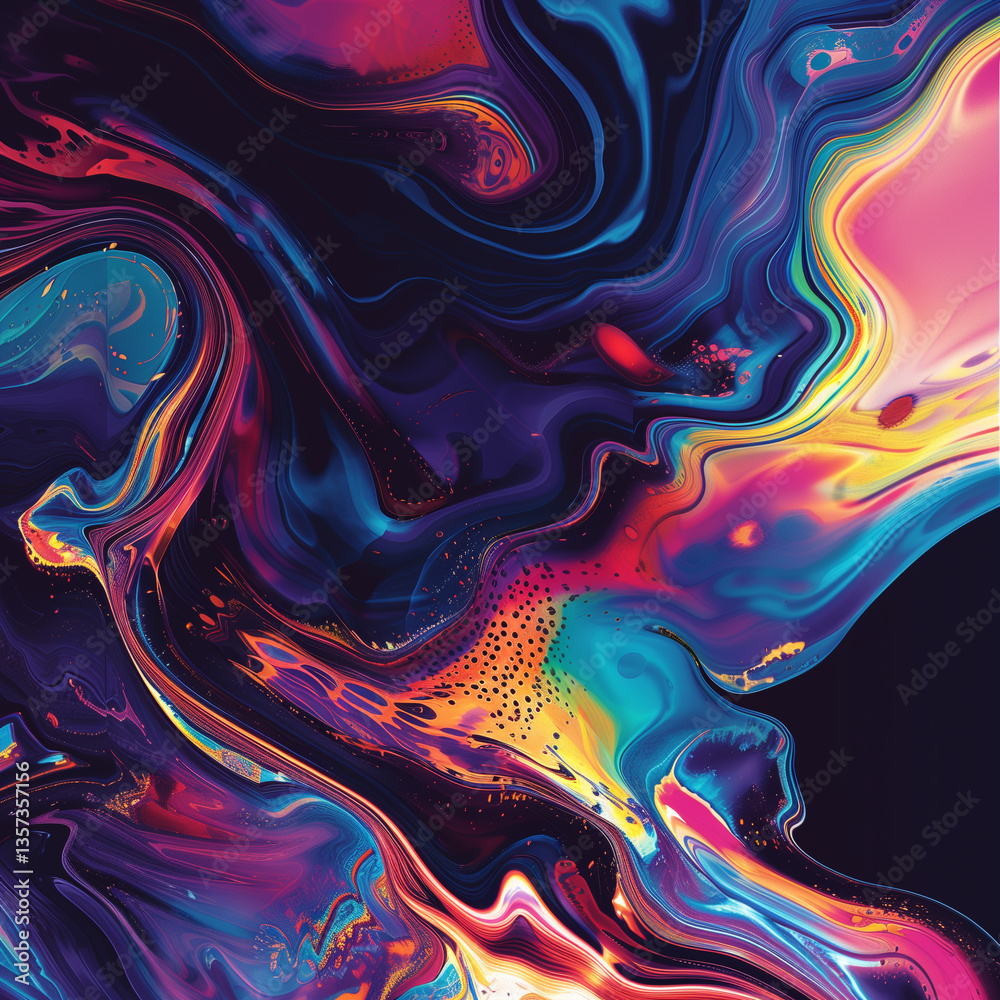 Fototapete a dynamic and colorful digital artwork featuring swirling patterns and fluid shapes, ideal for a vis