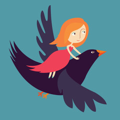 Girl Flying on a Giant Bird