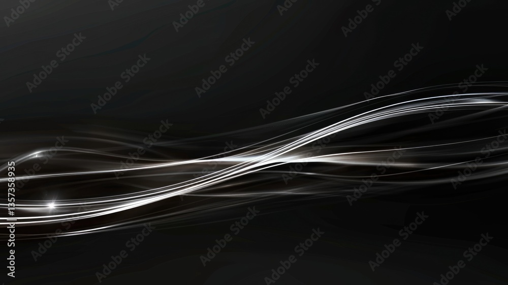 Poster black and vibrant color abstract flowing wave pattern with black background. abstract image of light
