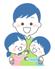 お父さんに抱きつく子供達　家族
