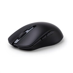 Wireless black mouse studio shot, white background, computer accessory