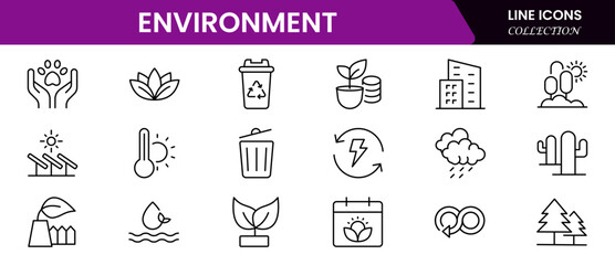 Environment icon set. Containing recycling, plant, nature, eco, earth, green energy, trees, ecology and more collection