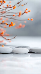 A serene composition featuring delicate orange berries on thin branches against a soft, blurred background, perfect for nature-themed designs