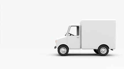 Simple white delivery truck profile view isolated against clean plain white background ideal for transport logistics or commercial vehicle imagery use
