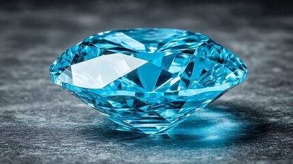 Sparkling blue gemstone on dark surface.