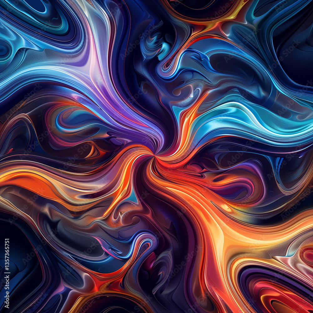 Aufkleber A dynamic and colorful digital artwork featuring swirling patterns and fluid shapes, ideal for a visually striking computer wallpaper.