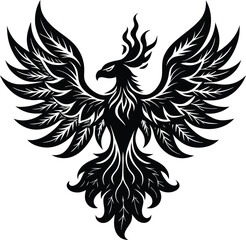 Obraz premium Majestic eagle tattoo vector design features a bird with powerful wings, a striking animal illustration in black silhouette