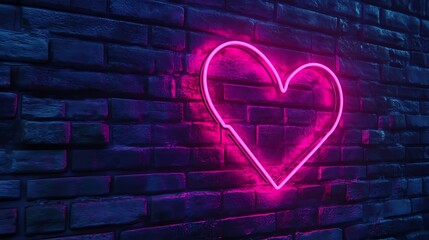 Heart glowing neon icon on brick wall background