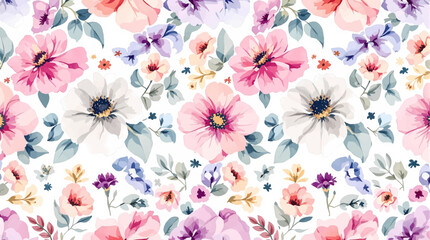 Watercolor seamless pattern color wild flowers on the white background