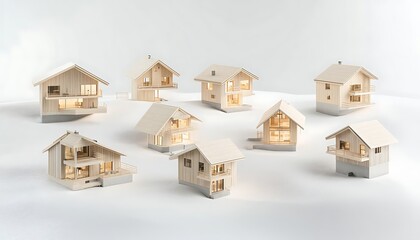 Wooden House Models with White Background.