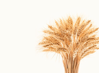 Fototapeta premium Golden wheat ear arrangement used for decoration in a rustic setting with warm light