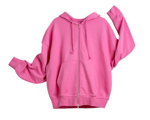 Jersey hoodie isolated, pink flying sport zipper with hood.Sportswear.Women's fashion clothes single object.Female sweatshirt. © nys