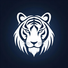 A striking white tiger head illustration showcasing its fierce and majestic features against a dark background.