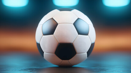 Obraz premium Close Up of Wet Soccer Ball Under Blue and Orange Lights