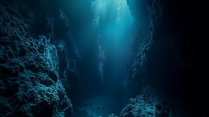 underwater scene of deep see with darkness and sea landscapes