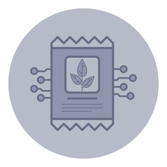 Seed packet with leaf design, surrounded by digital connections. Concept of fusion of nature and technology in gardening solutions for urban spaces